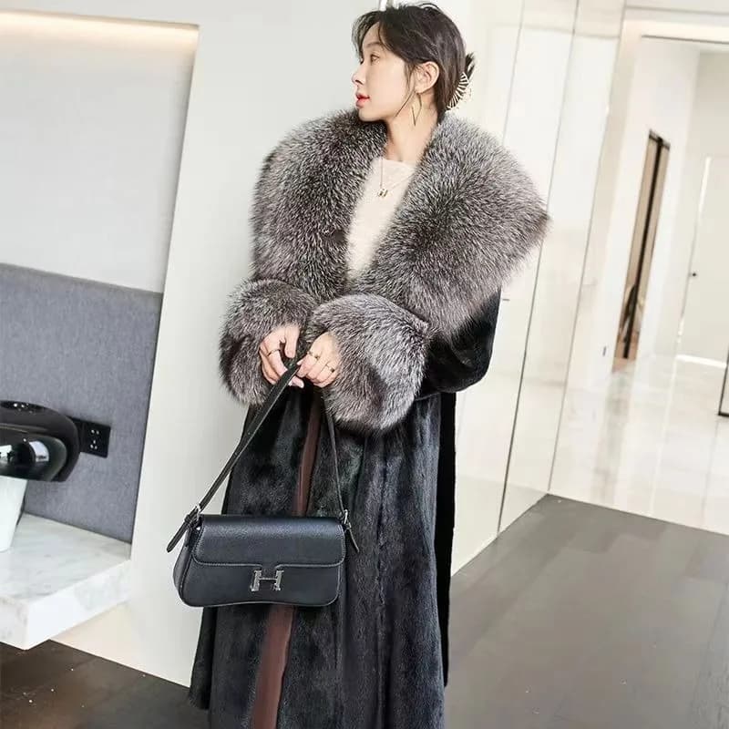 Croce Internet Celebrity Cappotto di visone finto 2025 Autunno Inverno Nuova pelliccia Cappotto da socialite volpe Collo di pelliccia importato Cappotto di visone Pelliccia di visone