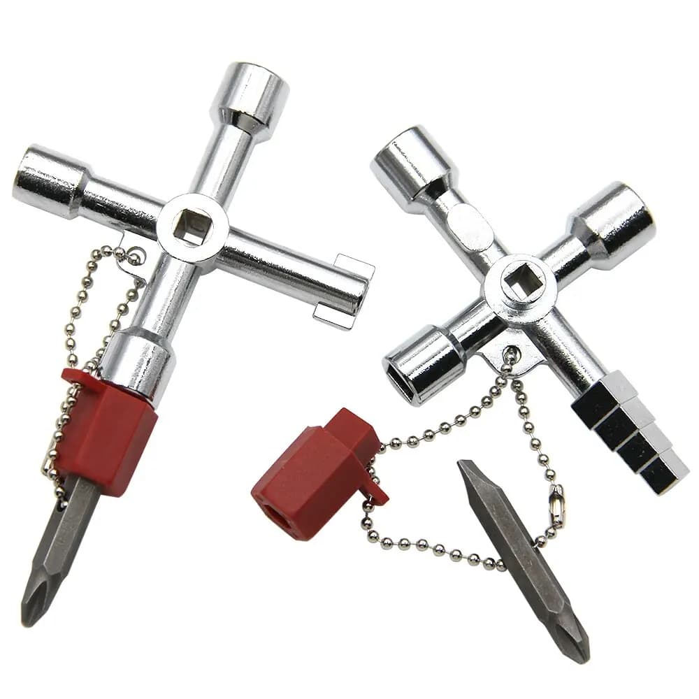 Set di 4 Utensili Multifunzione per Controllo Ascensori: Chiave Triangolare, Quadrangolare, Cacciavite e Chiave a Ghiere in Argento