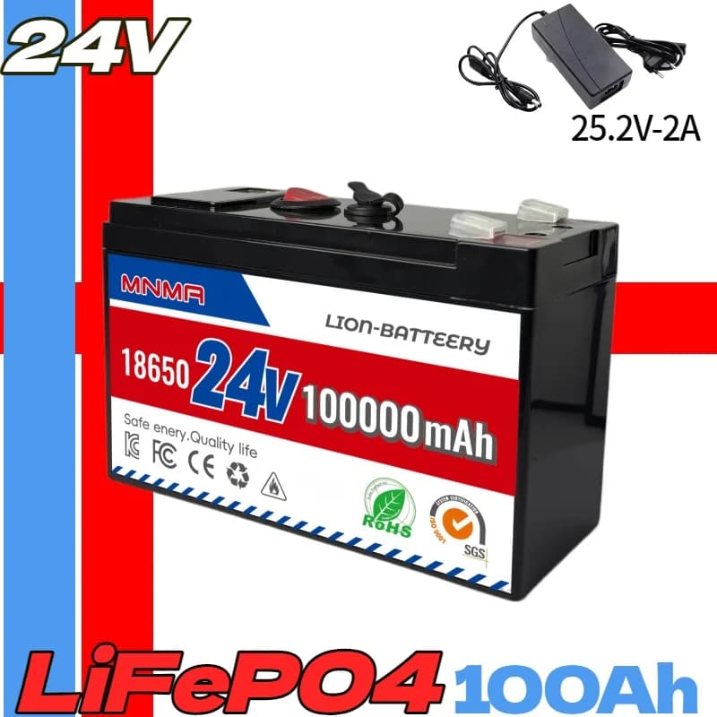 Batteria al litio ferro fosfato da 24V 100Ah per pannelli solari, camper, fonti di alimentazione di emergenza notturna, apparecchi ad alta potenza per sistemi off-grid
