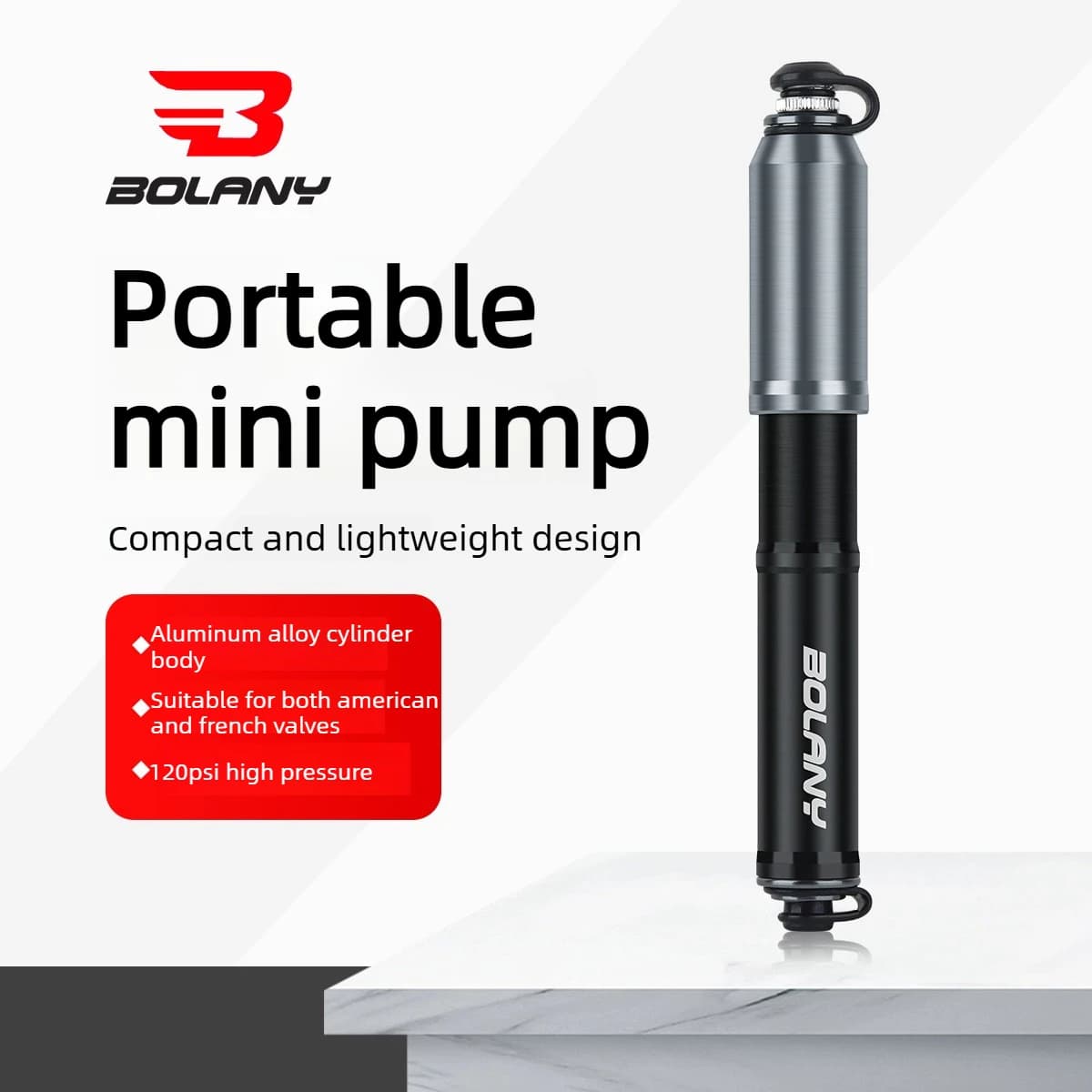 Mini Pompa per Bicicletta Bolany Universale per Mountain Bike e Bici da Strada 120PSI Schrader & Presta Pompa Portatile in Lega di Alluminio