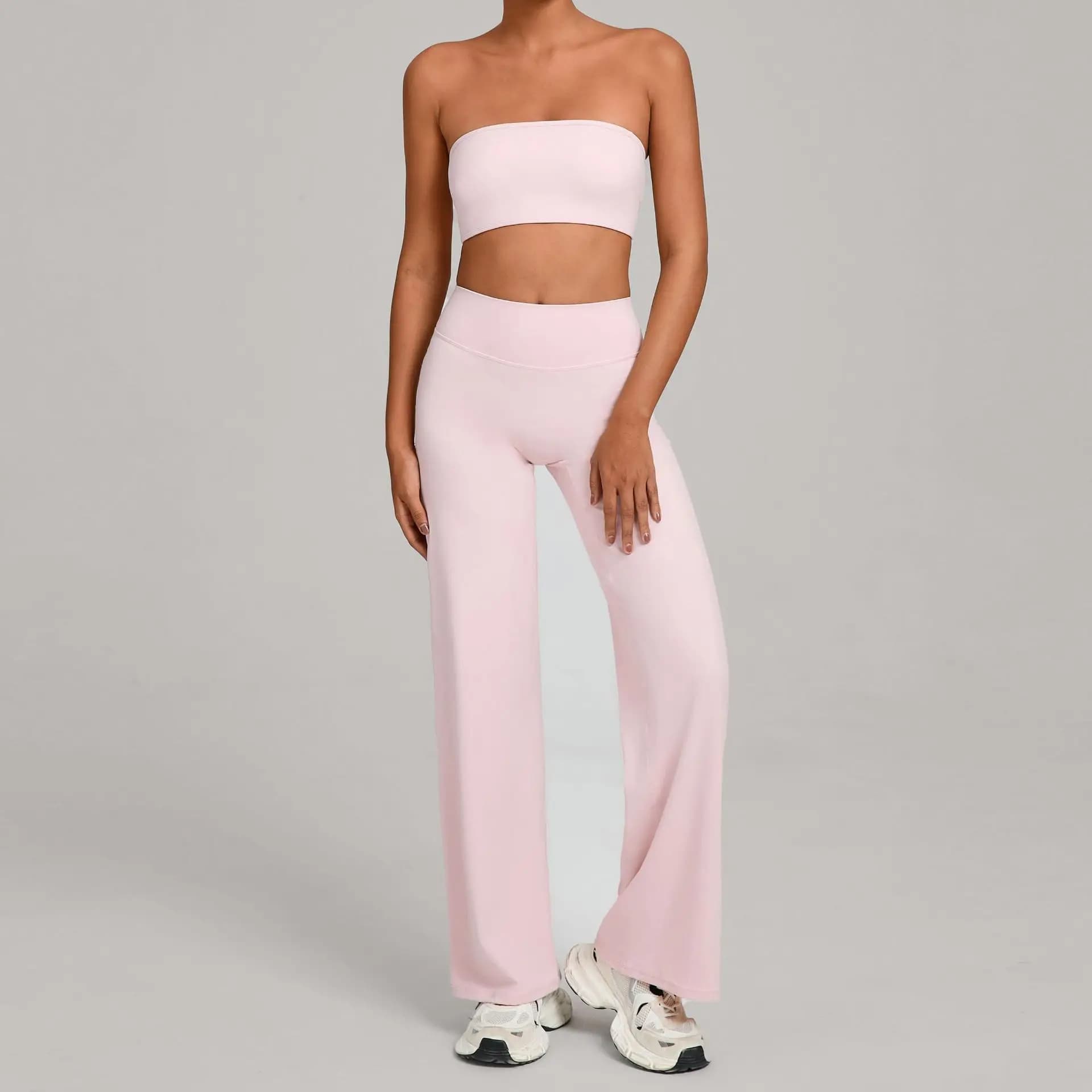 Ningyu 2piece Sexy Yoga Set Chest Wrap Back Beauty Tight Fitting Exercise Set Women Gym Tracksuit Quick Dry Running Fitness Suit