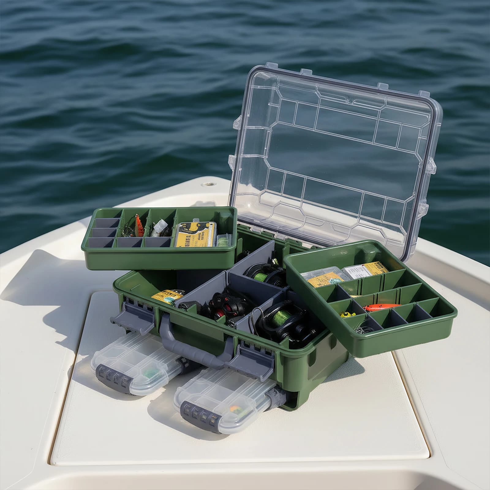 Universal Fishing Tackle Box Removal Inside Design for Fishing Gifts (Green)