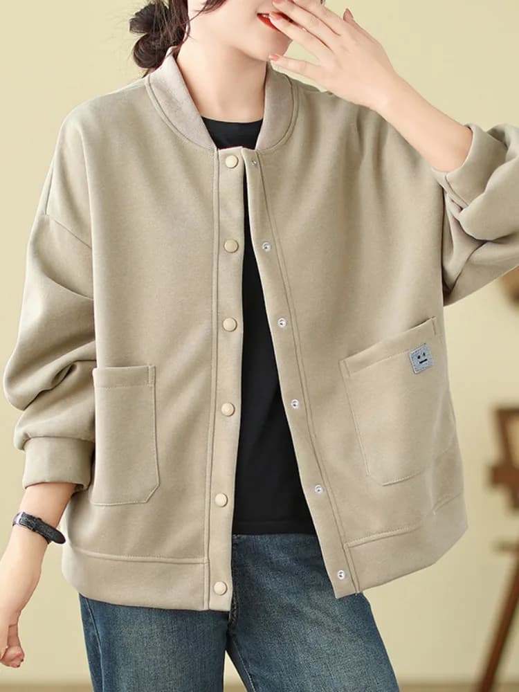 Jaet da baseball in cotone casual da donna Primavera Autunno Allentato taglie forti Capispalla Cardigan aperto Nascondi carne Dimagrante Mamma Sudore...