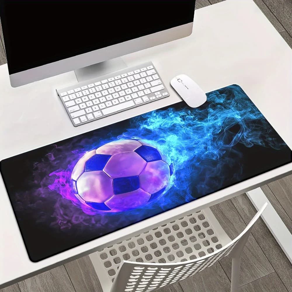 Tappetino per mouse da gioco con motivo Palla da calcio Fiamma, esteso, antiscivolo in gomma, per PC, laptop, ufficio