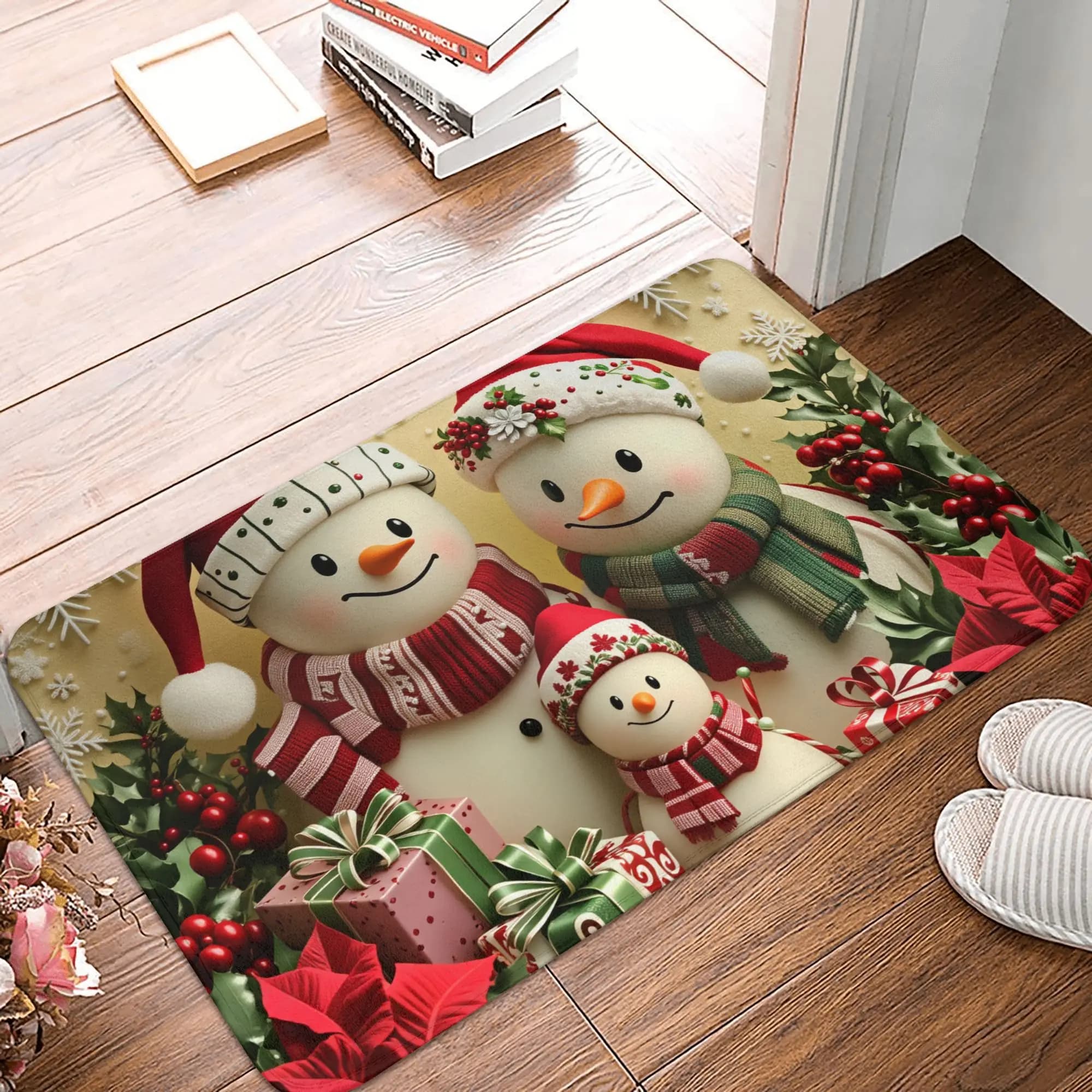 Pupazzo di neve invernale Stampa natalizia Porta da pavimento Cucina Tappetini da bagno Zerbino da esterno antiscivolo Tappeto da ingresso per giardino