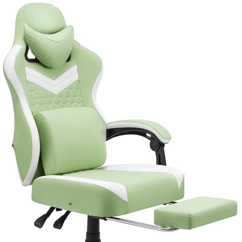 Sedia da Ufficio Ergonomica con Poggiapiedi, Cuscino Lombare, Altoparlante Bluetooth, Massaggio a 2 Punti, Altezza Regolabile, Sedia da Gaming Stile Racing