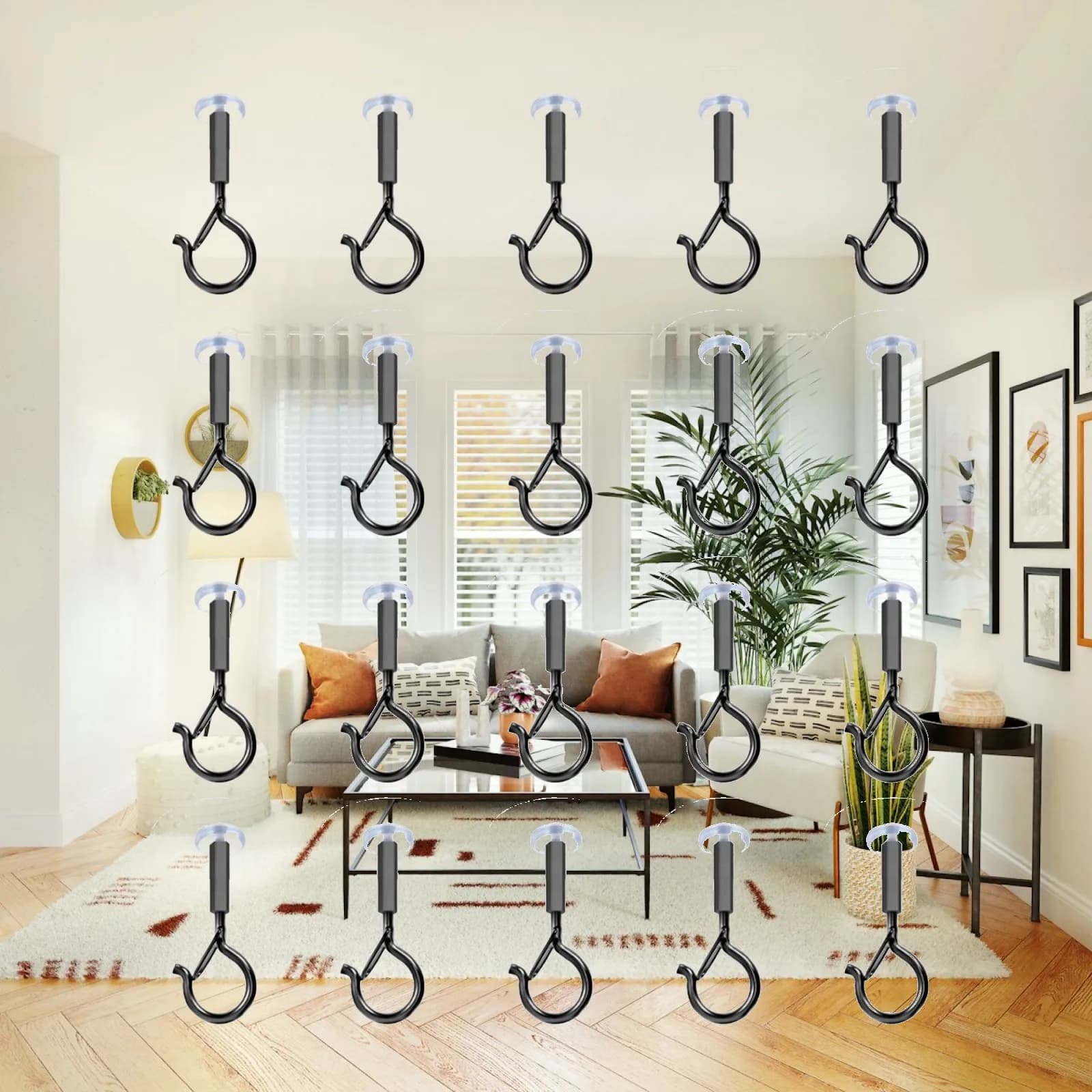 20 Pieces Adhesive Hanging Ceiling Hooks Damage Free Utility Stick on Hooks for Lantern Bags Mobile Curtain Clothing Wind Chimes