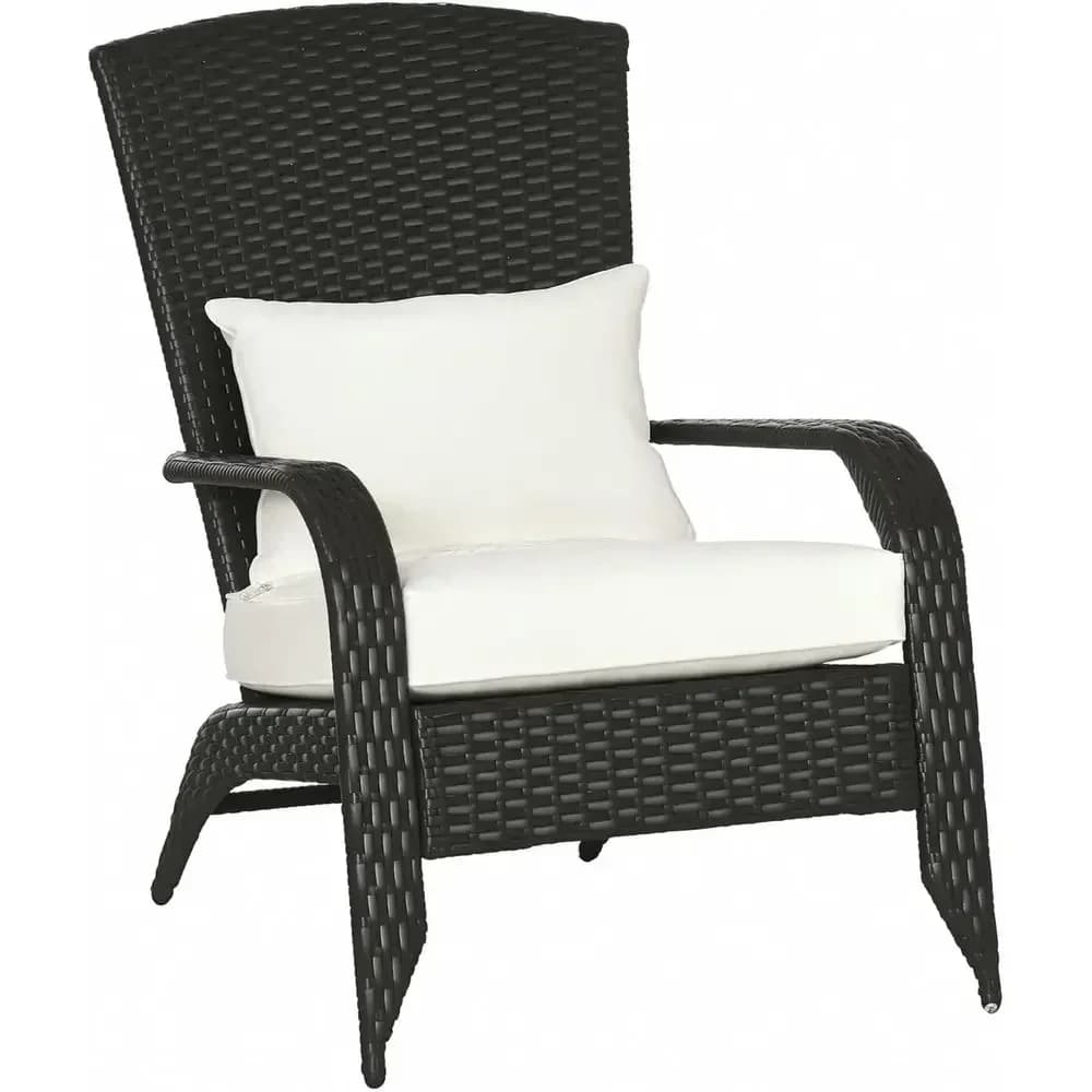 Weather-Resistant Outdoor Wicker Adirondack Chair with Cushions, Cream White