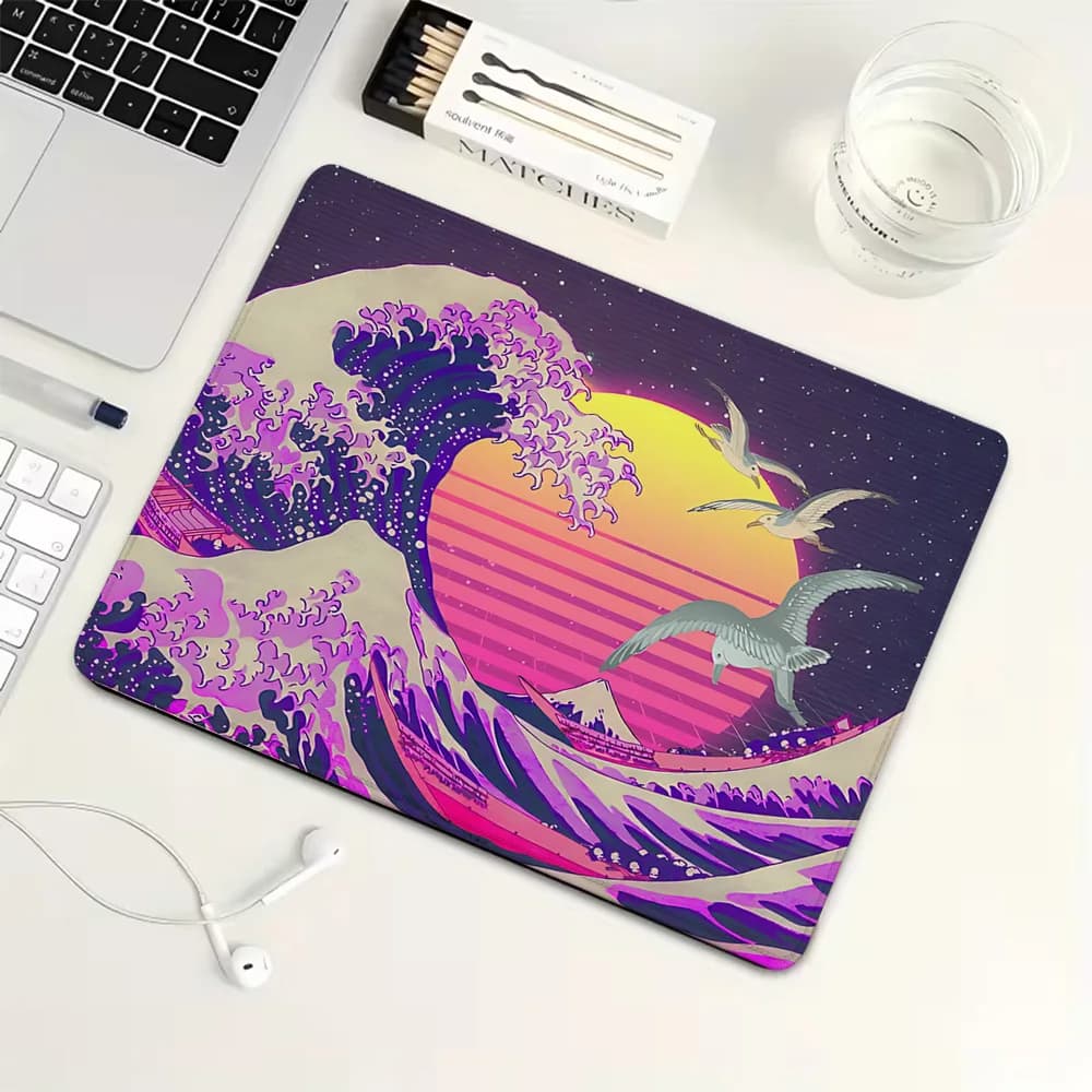 Tappetino per mouse piccolo con effetto neon tramonto, tappetino per mouse da gioco in gomma, tappetino per tastiera meccanica, accessori per PC gaming, tappetino da scrivania per computer