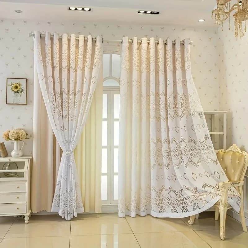 Tenda oscurante elegante in jacquard floreale a 2 pannelli, integrata con tessuto e filato, 70% di oscuramento, perforata con passante superiore, decorazione per la stanza, adatta per camera da letto, soggiorno e decorazione di ambienti.