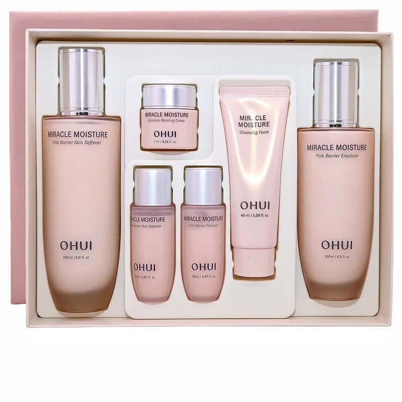 Ohui Pink Miracle Moisturizing Set Emulsion Toner Moisturizing Cream Nutrient Air Cushion Fondotinta Beauty Kit for Korean Skin Care