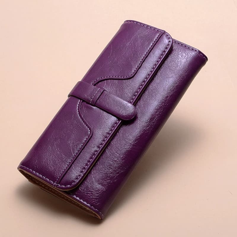 Portafoglio lungo da donna in vera pelle con protezione RFID: porta carte multiplo e tasca portamonete con cerniera, borsa per telefono