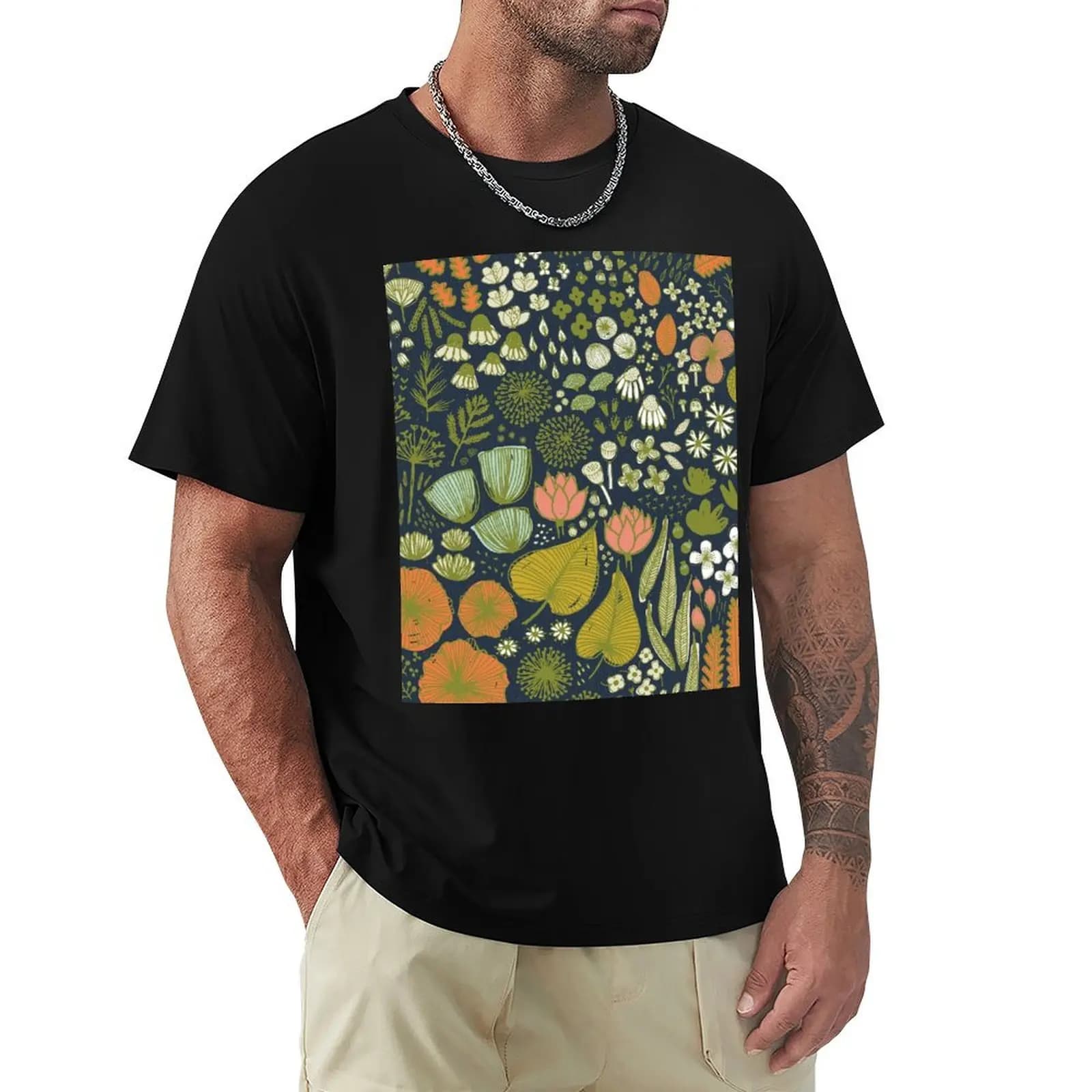 Botanical Sketchbook M+M Navy by Friztin T-Shirt Cool Dry Performance T-Shirt