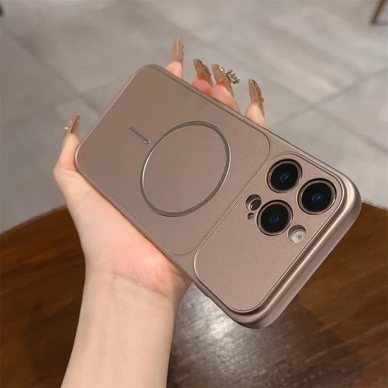 Cover per iPhone 17 16 15 14 13 Pro Max in PC sottile color metallico con protezione lenti di lusso e ricarica wireless, compatibile con MagSafe