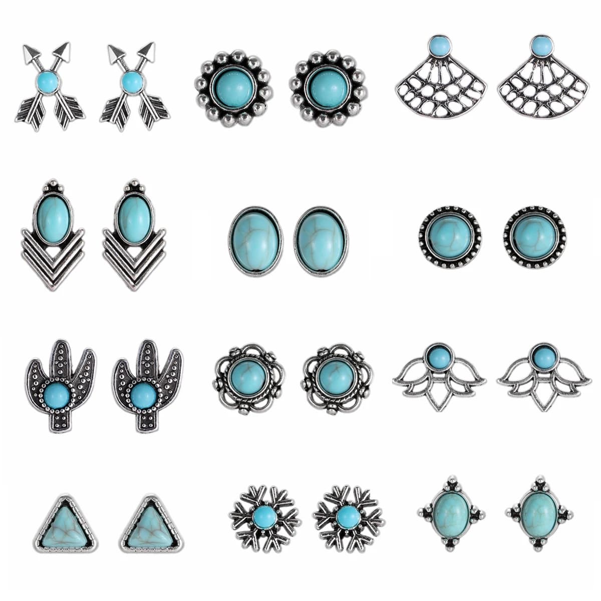 Boho nuovo mini orecchino intarsiato turchese per le donne fascino argento metallo freccia triangolo orecchini geometrici gioielli penetranti
