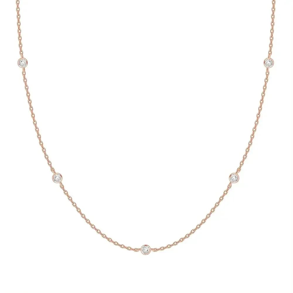 Collana a strati placcata oro 14K - Collane a strati con diamanti simulati - Catena da donna con zirconi