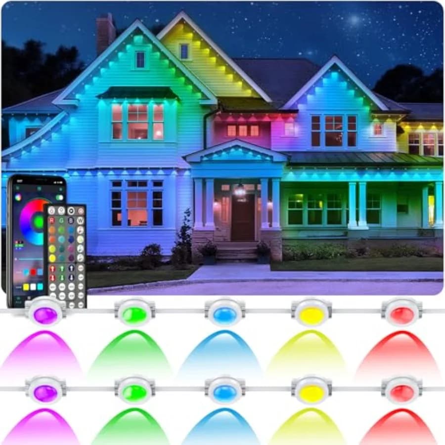 Luci Esterne Permanenti RGB da 300 Piedi con Controllo App e Telecomando, Modalità Scena Fai-da-te, Impermeabili IP67 per Illuminazione Sottotetto Esterna