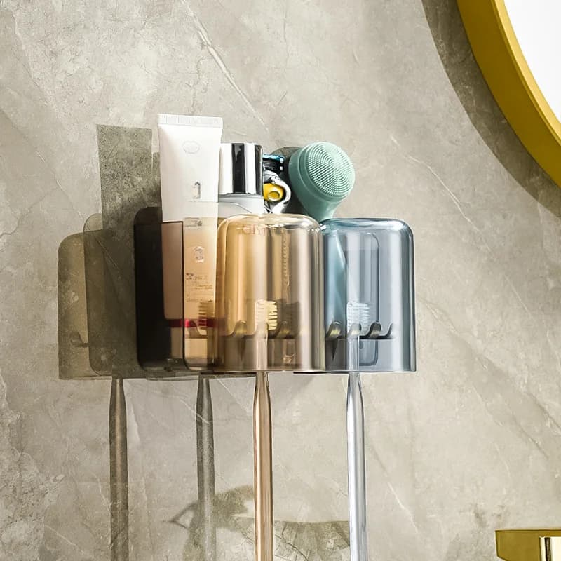 Wall Mounted Toothbrush Holder with Suction Cup for Bathroom 3 Compartment ABS PET Material Clutter Free Countertop Setup
