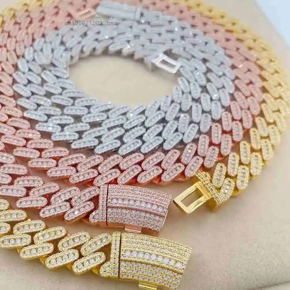 Luxury 13mm Moissanite Miami Cuban Link Chain in Silver 925 Vvs Moissanite Necklace Bracelets.
