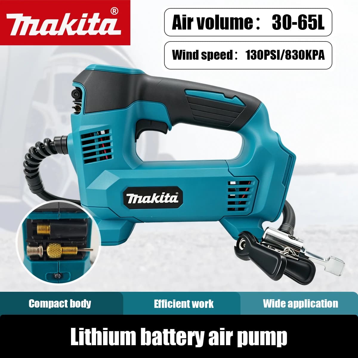 Compressore d'Aria Portatile Makita 18V, 180PSI 830KPA, Gonfiatore per Pneumatici Professionale con Luce LED, Pompa Elettrica per Auto