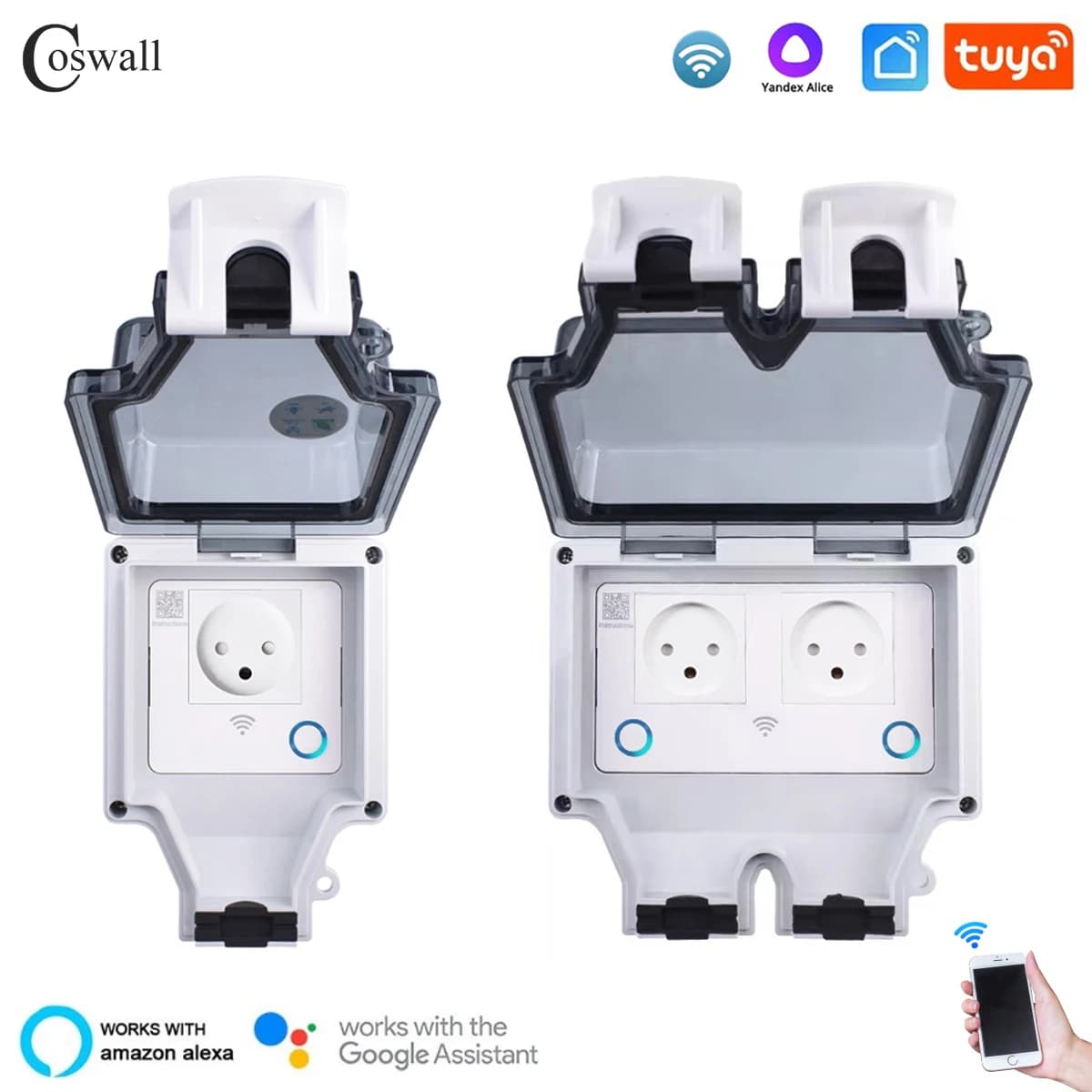 Coswall Tuya Wifi IP66 Impermeabile Israele Presa Interruttore timer Programmabile Funziona con Alexa Google Home Yandex Alice