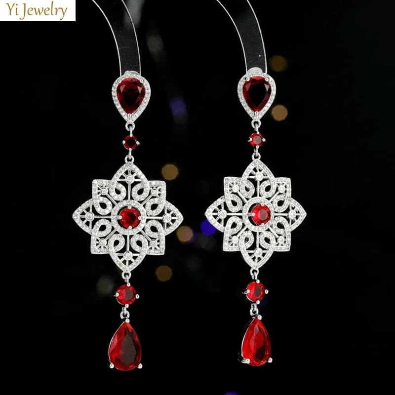Shiny Zircon Dream Catcher Earrings for Women Luxury Jewelry Wedding Bridal Evening Party Red Blue Drop Earrings Female Gift