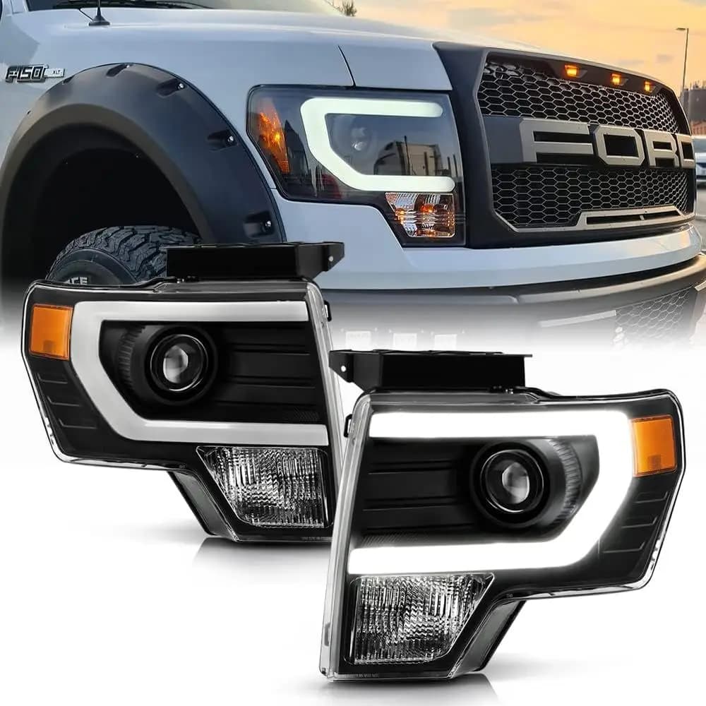 Fari anteriori a LED stile Raptor neri per Ford F150 Pickup 2009-2014 (sostituzione per modello alogeno), coppia sinistra+destra