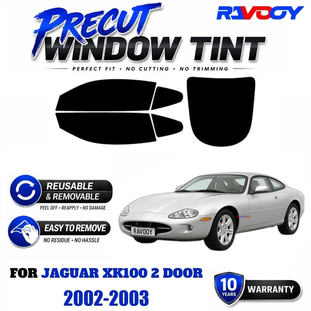 RAVOOY Precut Window Tint, Reusable Removable EPU Film, Custom Fit for Jaguar XK100 2 Door 2002-2003, UV Heat Protection