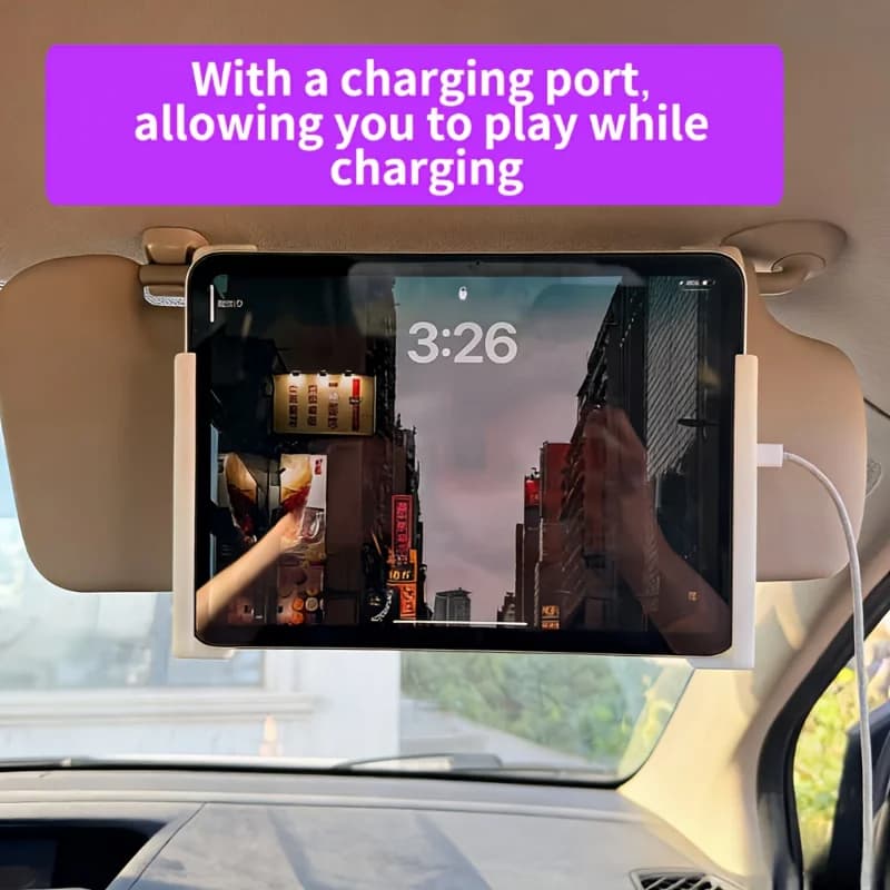 Supporto universale per telefono/tablet da auto (con porta di ricarica), clip bianca regolabile adatta alla maggior parte dei modelli di auto, a forma di L