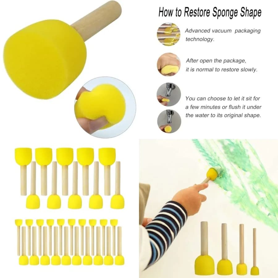 30 Pcs Assorted Size Round Sponges Brush Set 4 Sizes DIY Painting Tools- Yellow