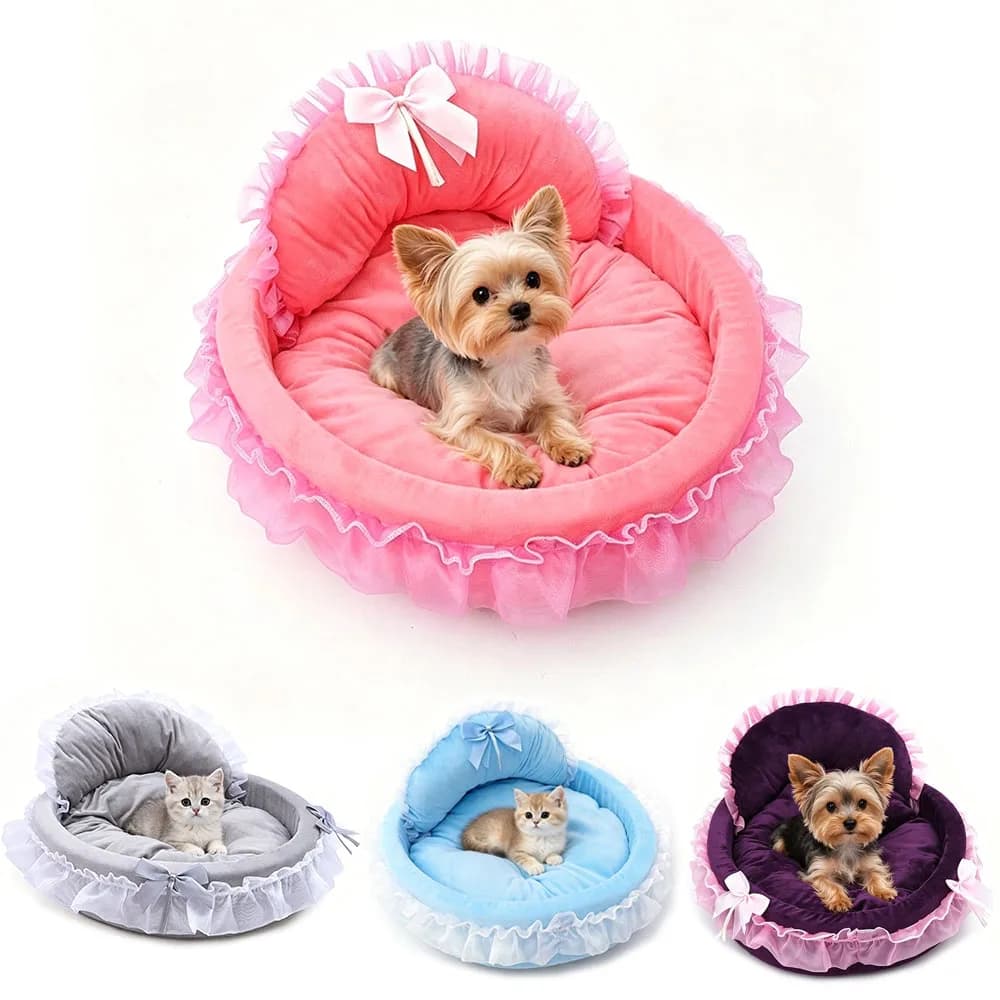 Washable Princess Pet Bed for Small Dogs & Cats - Soft Plush Warm Cave Sofa Cushion, Cozy Snuggle Nest Mat, Comfy Kennel Pad