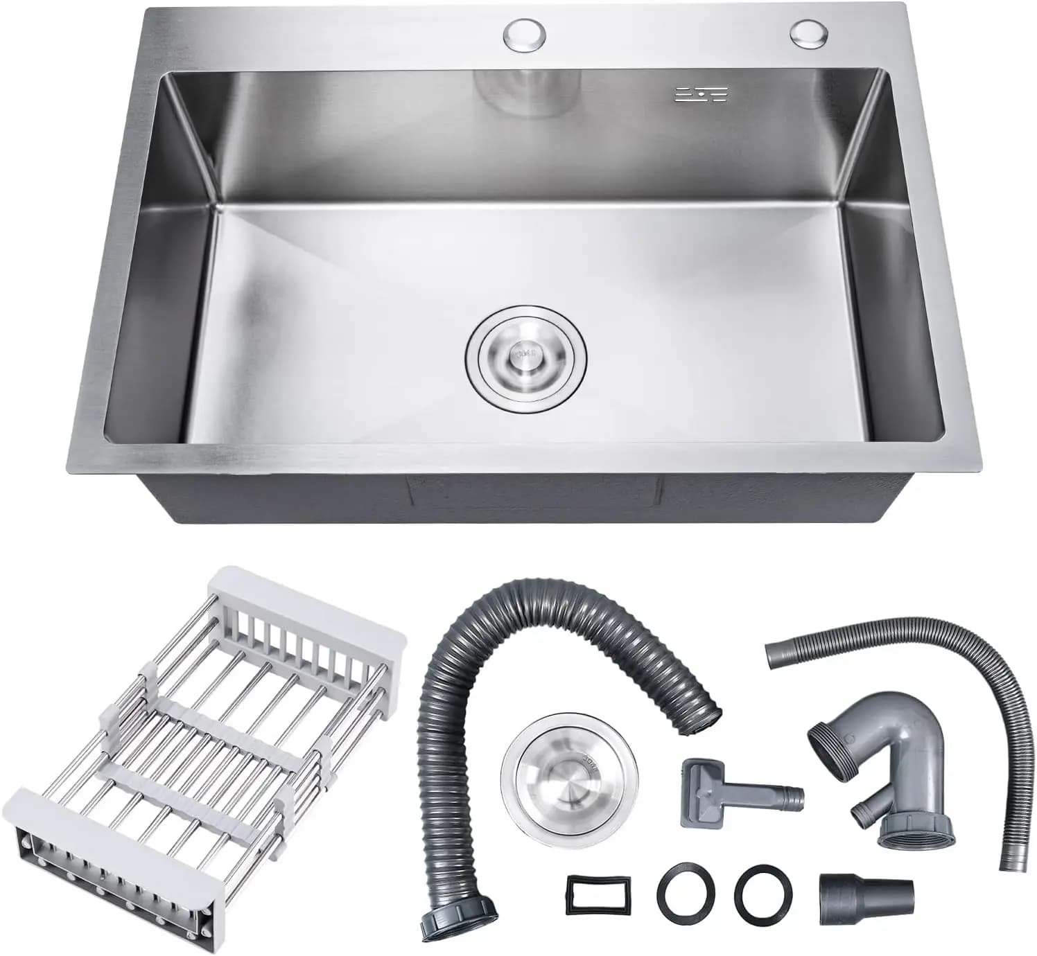 Built-in kitchen sink 30" x 18" x 9", single stainless steel tub 304 with filter basket for campers and garage