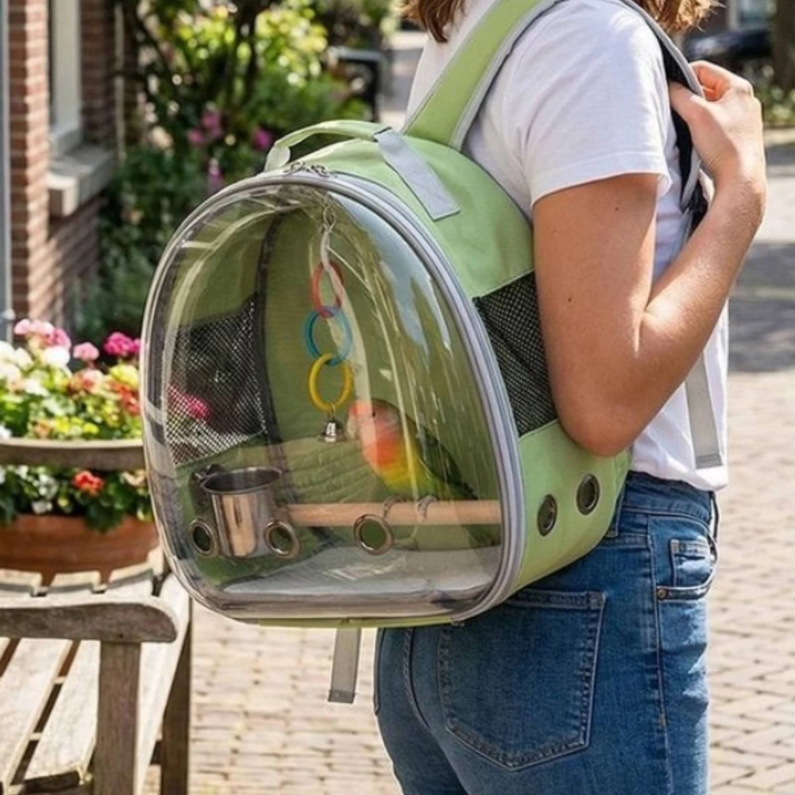 Bird Backpack Carrier Transparent Bird Carrier with Perch Travel Cage Hard-Shell Breathable for Pet Owners, Vet Visits, Outdoor