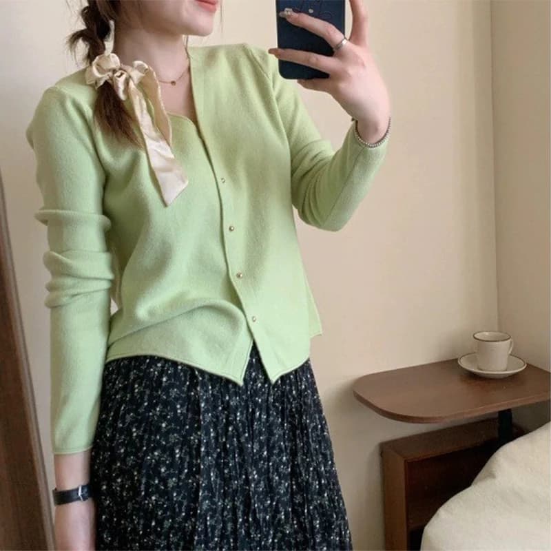 Cardigan con scollo a V rosa stile dolce Donna Maglione monopetto coreano Donna Comodo morbido cappotti lavorati a maglia a maniche lunghe da donna