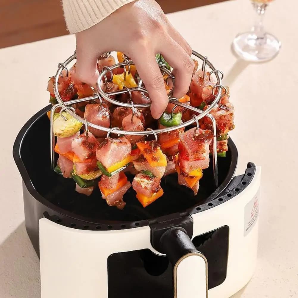 Vertical support in stainless steel for grill, for oven Air Fryer, Barbecue Round Holder, Stackable Spiedini Door