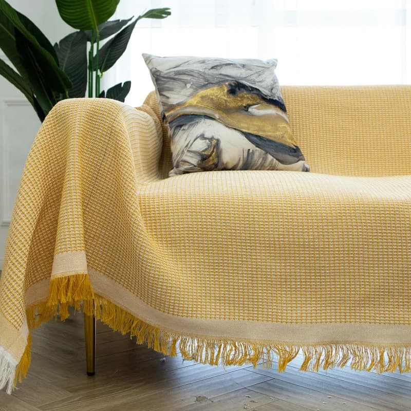 Copridivano Antiscivolo Tinta Unita Resistente allo Sporco Stile Semplice Coperta a Griglia Waffle Articoli per la Casa