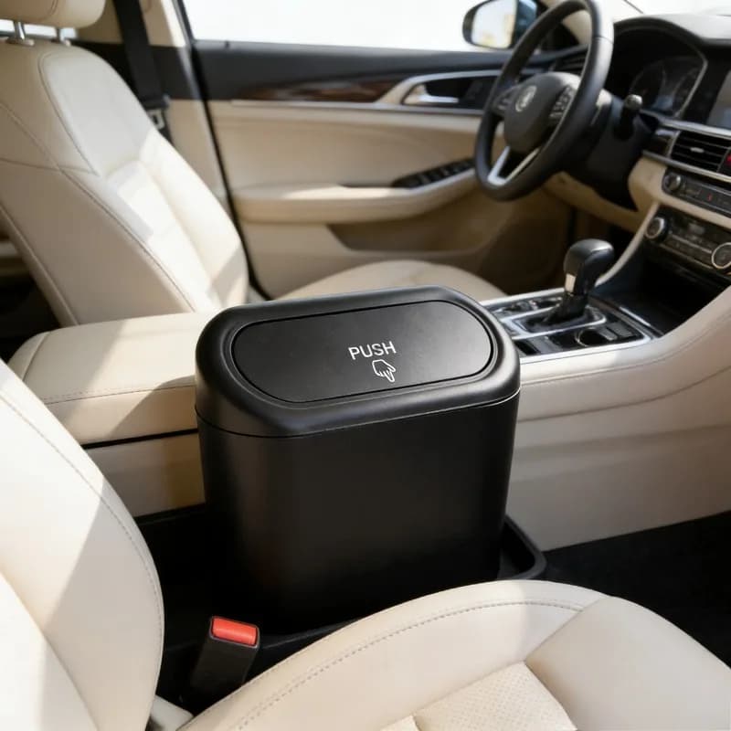 Compact Car Trash Can with Lid Leak-Proof Mini Garbage Bin for Vehicles Sleek Auto Waste Container for Car Door & Console