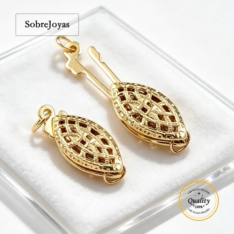 Chiusura a Bottone Ovale in Filigrana Placcata Oro 14K con Perla per Creazione Gioielli - Chiusura in Oro per Bracciali e Collane