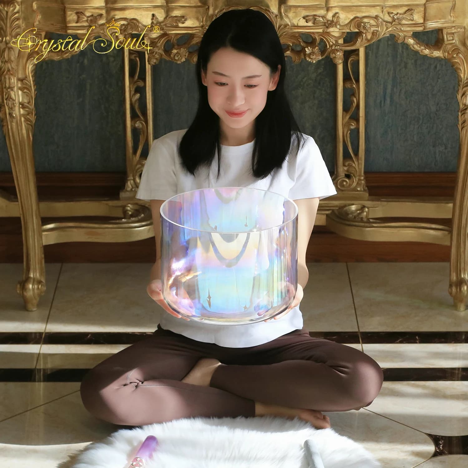 Crystal Soul High Quality Thickened Short Clear Aurora Crystal Singing Bowl Sound Healing
