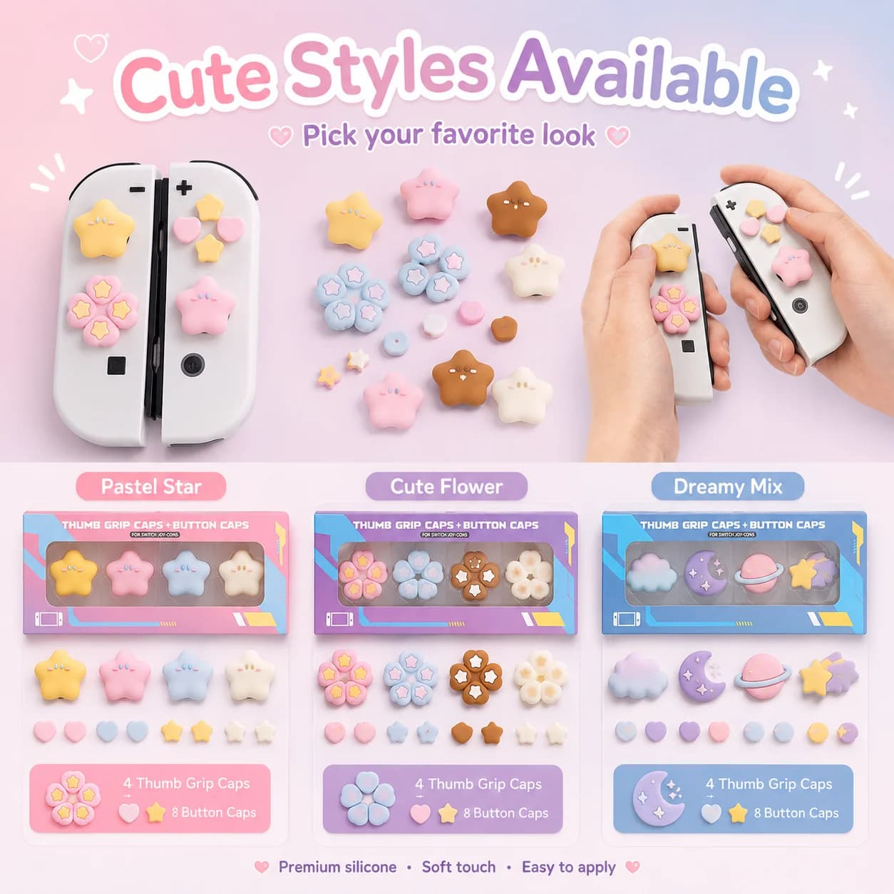Silicone Thumb Grip Caps for Nintendo Switch, Non-Slip Joystick D-Pad Button Cover Accessories Set