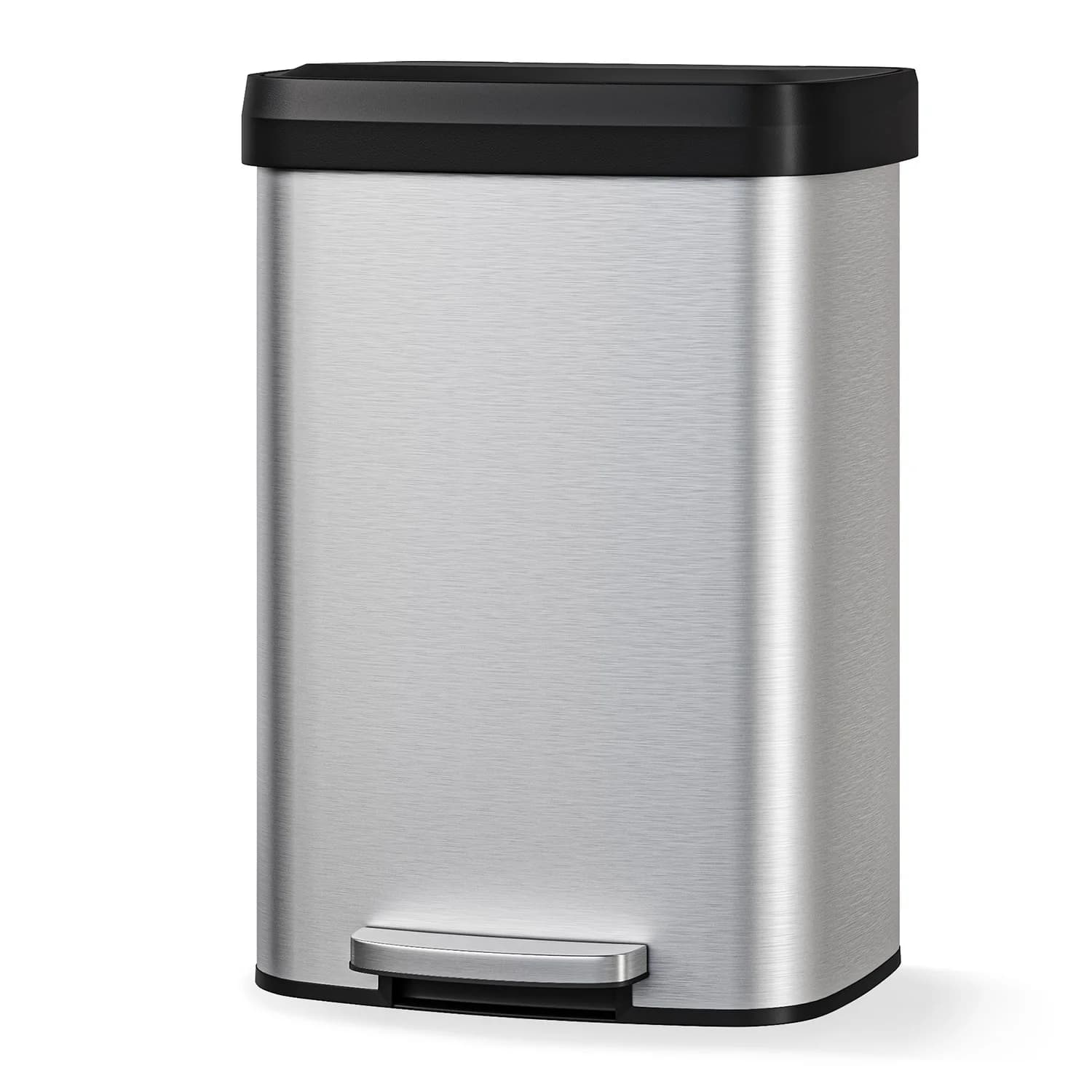 Cestino per Rifiuti con Pedale da 50 L (13 Galloni), Bidone della Spazzatura in Metallo per Cucina con Coperchio a Chiusura Morbida, Cestino per Rifiuti in Acciaio Inox per Cucina, Maniglia Posteriore
