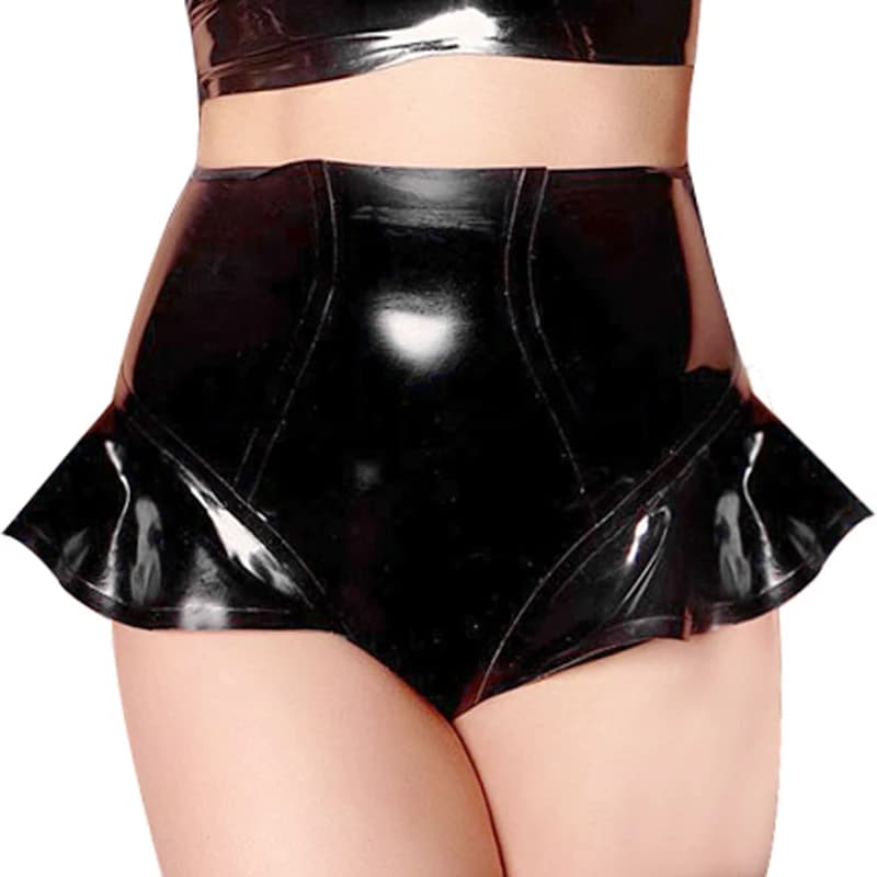 Slip contenitivi con gonna in lattice nero sexy Bikini con volant in gomma Vita alta Mutandine a vita bassa Mutande Biancheria intima Bottoms Retro 198