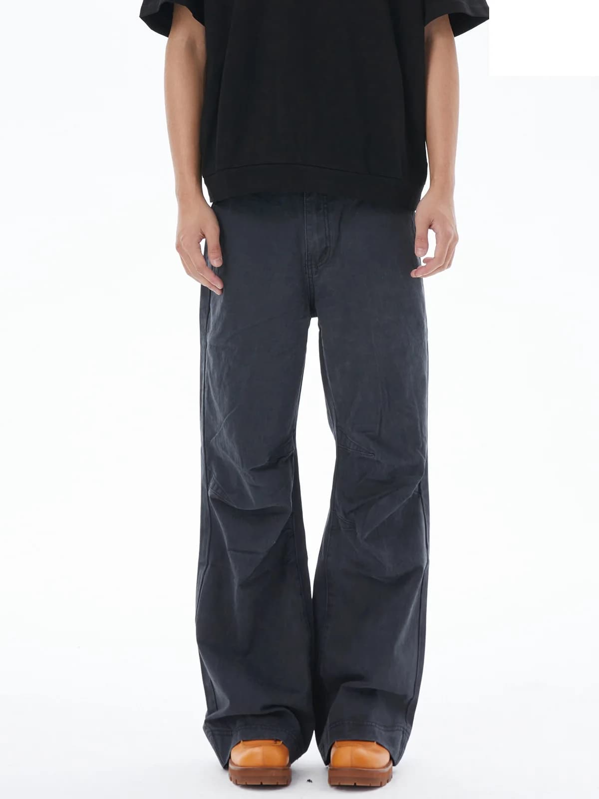 Retro American High Street CleanFit Men's Jeans Loose Straight Leg Micro Flared Casual Workwear Washed out Denim Pants