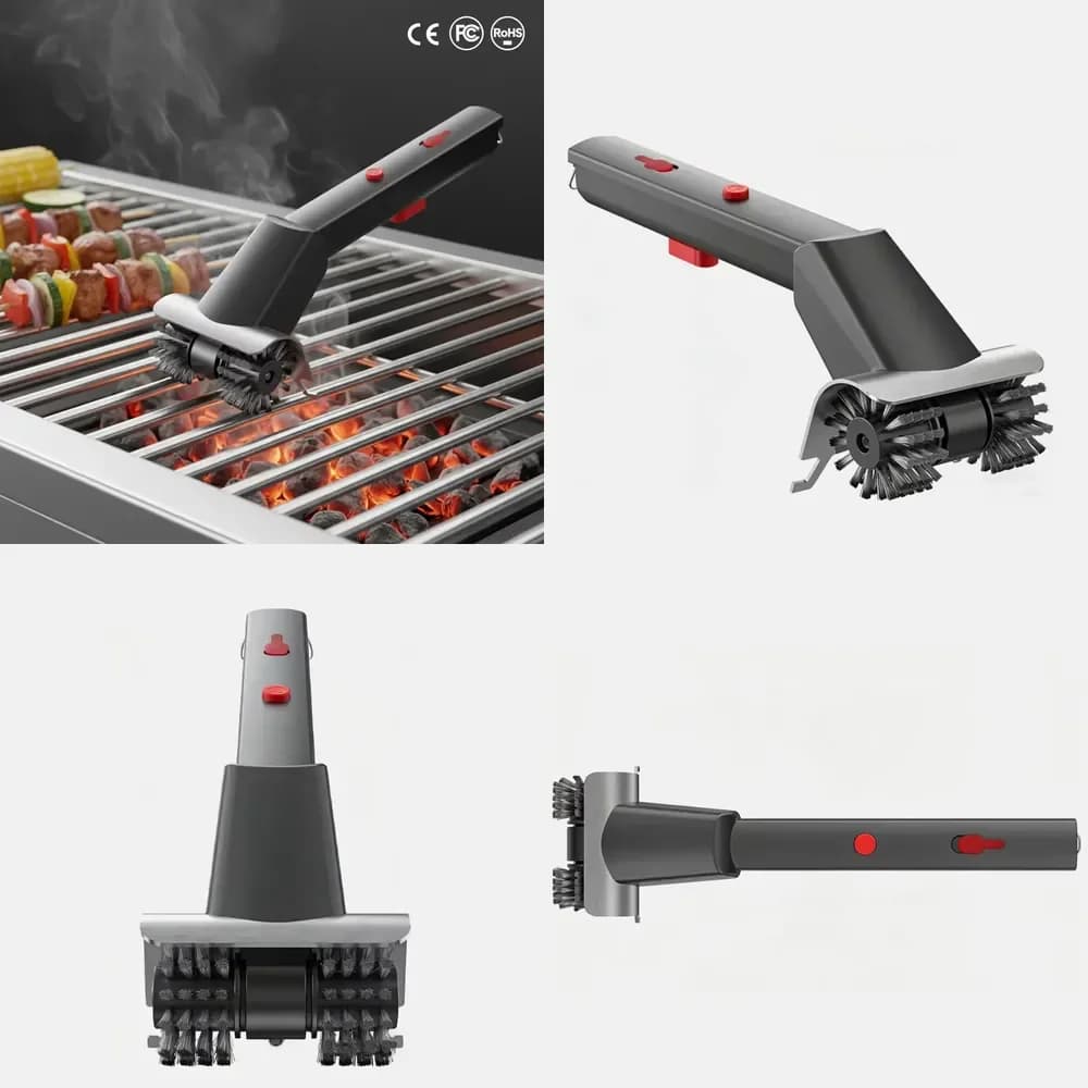 WAP01 Spazzola Elettrica Sprayabile per Barbecue con Manico Lungo, Doppia Ruota, Setole Dure in Filo d'Acciaio Inossidabile