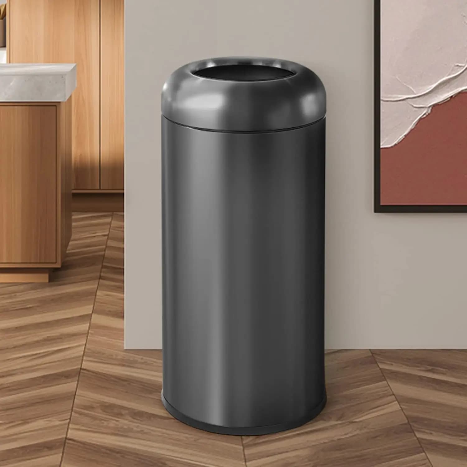 Cestino per Rifiuti da 62 Litri Nero, Contenitore Industriale in Acciaio Inossidabile per Uso Interno ed Esterno, Nero Metallizzato
