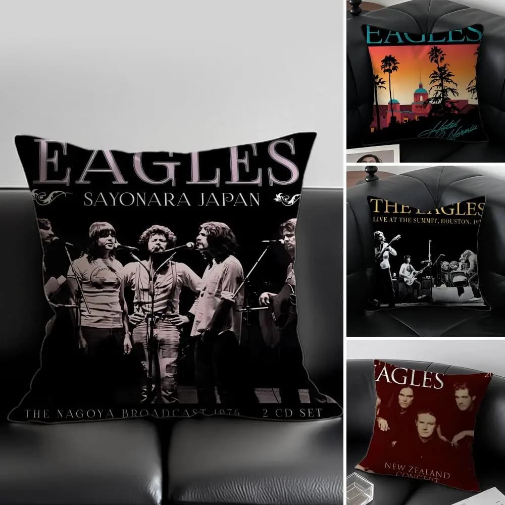 Fodera per cuscino The E-Eagles Band, antipolvere, con cerniera invisibile, in morbido peluche effetto seta