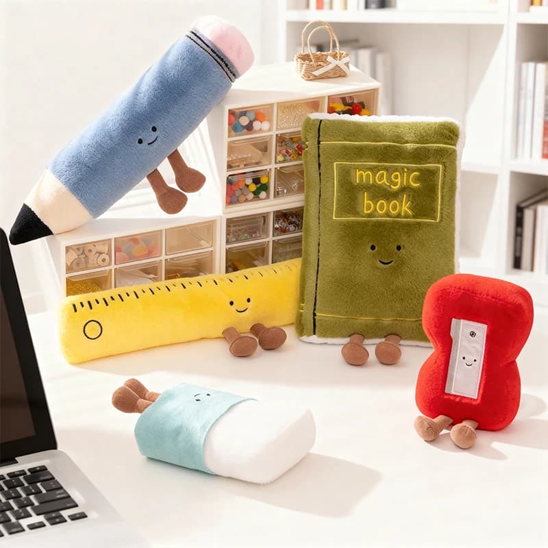 Simulated Stationery Plush Set - Includes Pencil, Eraser, Ruler & Book Designs, Suitable for Decoration and Play, Soft Texture,