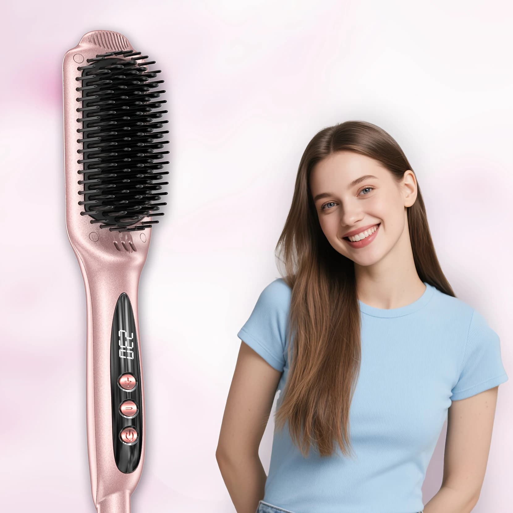 Spazzola Professionale per Lisciare i Capelli, Pettine in Ceramica a Ioni Negativi, Riscaldamento Rapido in 30s, 12 Temperature 120-230°C ° C, Strumento Anti-Crespo per lo Styling dei Capelli