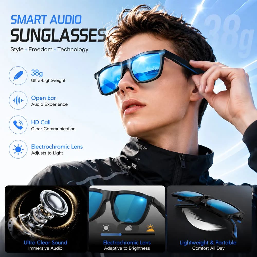 New AI Smart Audio Glasses 38g HD Call Sunglasses Touch To Color Changing Noise-reducing Music Play AI Audio Glasses Men Women