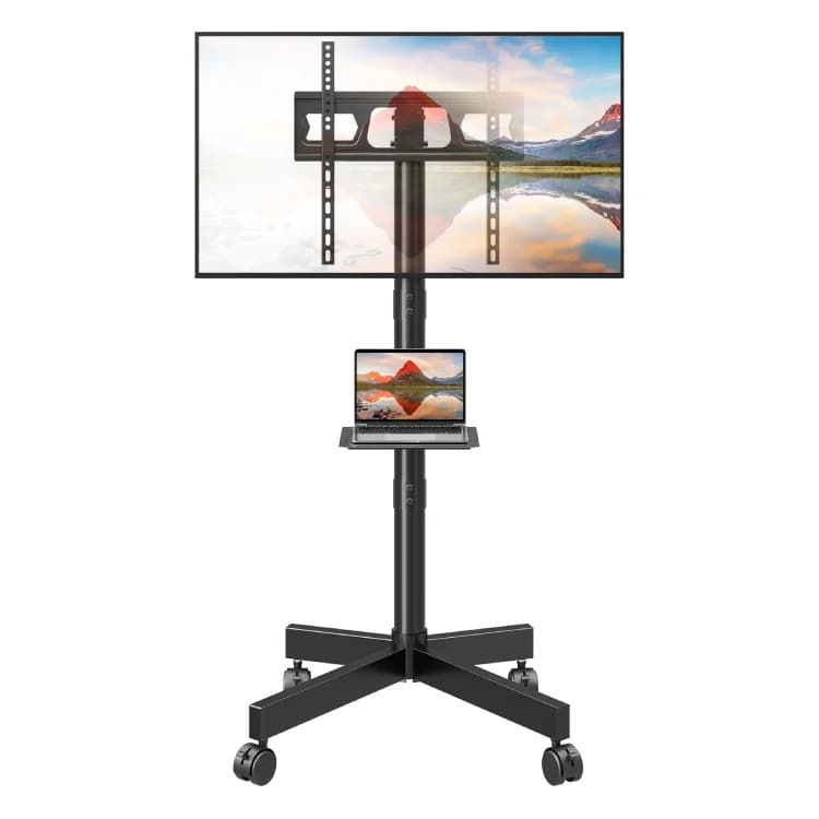 Floor-Standing TV Stand,14-55 Inch Mobile TV Cart Monitor Floor Stand Height Adjustable Metal Rolling TV Cart With Laptop Shelf
